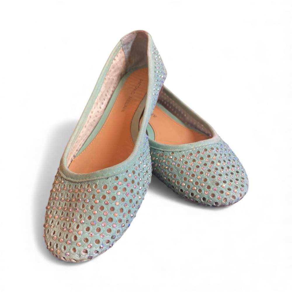 Antonio Melani Mint Suede Rhinestone Ballet Flats Size 8 - Picture 2 of 8